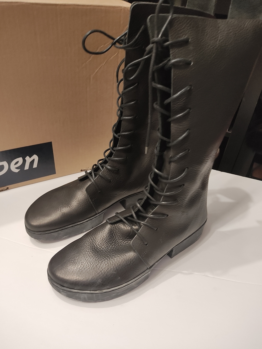 Women's Tall Black Lace-Up Combat Boots Trippen 38